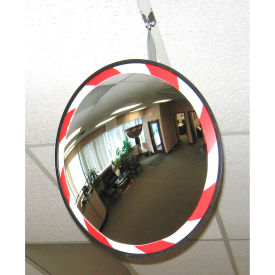 Round Acrylic Convex Mirror W/Red & White Border Outdoor 26"" Dia. 160° Viewing Angle