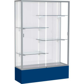 Spirit Display Case Navy Base Satin Frame White Back 48""W x 16""D x 72""H