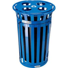 Global Industrial™ Outdoor Recycling Can W/Access Door & Multi-Stream Lid 36 Gal. Blue