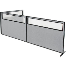 Interion® Freestanding 3-Panel Corner Room Divider w/Partial Window 60-1/4""W x 42""H Panels Gray