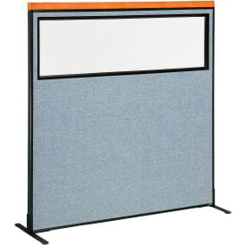 Interion® Deluxe Freestanding Office Partition Panel w/Partial Window 60-1/4""W x 61-1/2""H Blue