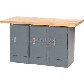 Global Industrial™ Workbench w/ Maple Square Edge Top & 3 Cabinets 60""W x 30""D Gray