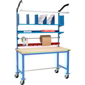 Global Industrial™ Mobile Packing Workbench W/Riser Kit Maple Square Edge 72""W x 36""D