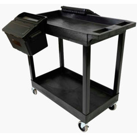 Luxor Tub Cart Black 32"" x 18"" 2 Shelves 2 Outrigger Utility Cart Bins 150 Lbs Shelf Cap.
