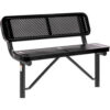 Global Industrial™ 4' Outdoor Steel Bench w/ Backrest Perforated Metal In Ground Mount Black