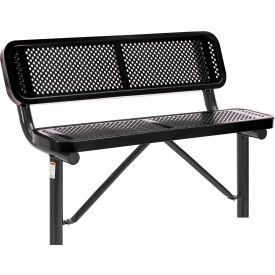 Global Industrial™ 4' Outdoor Steel Bench w/ Backrest Perforated Metal In Ground Mount Black