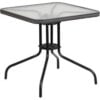 Flash Furniture 28"" Square Tempered Glass Metal Table with Gray Rattan Edging