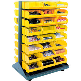 Global Industrial™ Mobile Double Sided Floor Rack - 24 Yellow Stacking Bins 36 x 54