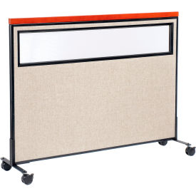 Interion® Mobile Deluxe Office Partition Panel with Partial Window 60-1/4""W x 46-1/2""H Tan
