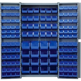 Global Industrial Storage Cabinet w/ 136 Blue Bins Unassembled 417 lbs. Weight 38""W x 24""D x 72""H