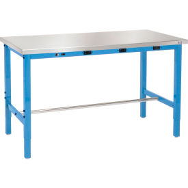 Global Industrial™ 72 x 30 Adj. Height Workbench Power Apron Stainless Steel Square Edge Blue