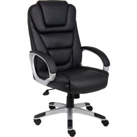 Boss® Executive Office Chairs w/ Arms Leather & Metal High Back 20"" - 23-1/2""H Seat Black