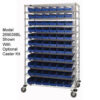 Global Industrial™ Chrome Wire Shelving with 66 4""H Plastic Shelf Bins Blue 48x18x74
