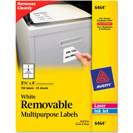 Avery® Removable Inkjet/Laser ID Labels 3-1/3 x 4 White 150/Pack