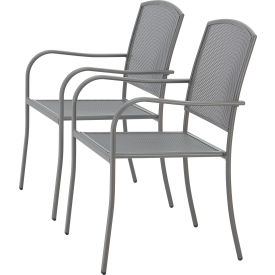 Global Industrial™ Outdoor Caf Stacking Armchair Steel Mesh Gray 2 Pack