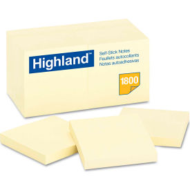 Highland™Self-Stick Notes 654918PK 3"" x 3"" Yellow 100 Sheets 18/Pack