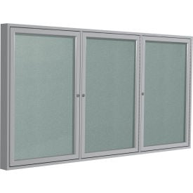 Ghent Enclosed Bulletin Board Outdoor 3 Door 72""W x 48""H Silver Vinyl/Silver Frame