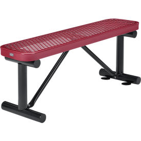 Global Industrial™ 4' Outdoor Steel Flat Bench Expanded Metal Red