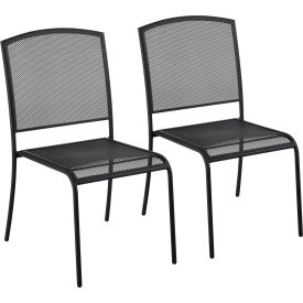 Global Industrial™ Outdoor Caf Armless Stacking Chair Steel Mesh Black 2 Pack