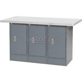 Global Industrial™ Workbench w/ Laminate Square Edge Top & 3 Cabinets 60""W x 30""D Gray
