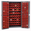 Global Industrial Bin Cabinet Deep Door - 156 Red Bins 16Ga. Assembled Cabinet 38 x 24 x 72