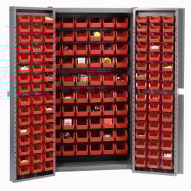 Global Industrial™ Bin Cabinet Deep Door - 156 Red Bins 16Ga. Assembled Cabinet 38 x 24 x 72