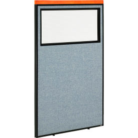 Interion® Deluxe Office Partition Panel with Partial Window 36-1/4""W x 61-1/2""H Blue