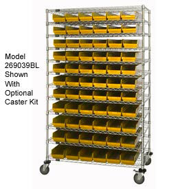 Global Industrial™ Chrome Wire Shelving with 66 4""H Plastic Shelf Bins Yellow 48x18x74
