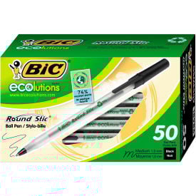 BIC® Ecolutions Round Stic Stick Ballpoint Pen 1mm Black Ink Clear Barrel 50/Pack