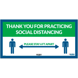 Global Industrial™ Green Thank you for Social Distancing Sign  24""W x 12""H Adhesive Vinyl