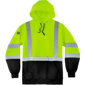 Ergodyne® GloWear® 8373 Hi-Vis Hooded Sweatshirt Black Bottom Class 3 XL Lime