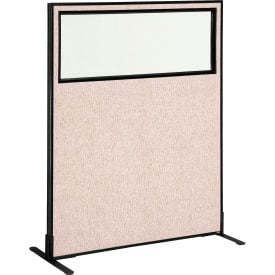 Interion® Freestanding Office Partition Panel with Partial Window 48-1/4""W x 60""H Tan
