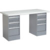 Global Industrial™ 60 x 30 Pedestal Workbench - 6 Drawers Plastic Laminate Safety Edge - Gray