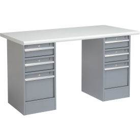 Global Industrial™ 60 x 30 Pedestal Workbench - 6 Drawers Plastic Laminate Safety Edge - Gray