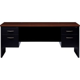 Hirsh Industries® Modular Steel Credenza - Double Pedestal - 72 x 24 - Black/Walnut