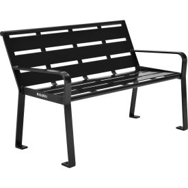 Global Industrial™ 4' Outdoor Horizontal Steel Slat Park Bench w/ Back Black