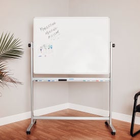 Global Industrial™ Mobile Reversible Whiteboard - 48 x 36 - Porcelain - Silver Frame