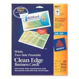 Avery® Two-Side Printable Inkjet Business Card 2"" x 3-1/2"" Matte White 200 Cards/Pack