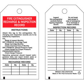 Brady® 76222 Fire Extinguisher Recharge & Maintenance Record Tag 25/Pkg Poly 3""W x 5-3/4""H