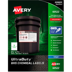 Avery® GHS Chemical Waterproof & UV Resistent Labels Inkjet 4-3/4"" x 7-3/4"" 100/Pack