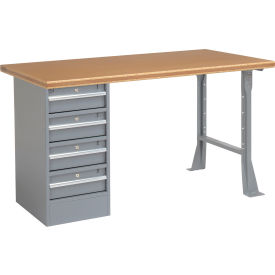 Global Industrial™ 60""W x 30""D Pedestal Workbench - 4 Drawers Shop Top Safety Edge - Gray