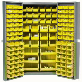 Global Industrial™ 16-Gauge Deep Door Bin Cabinet 132 Yellow Bins 38"" x 24"" x 72"" Assembled