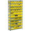Global Industrial™ Steel Open Shelving - 15 Yellow Plastic Stacking Bins 6 Shelves - 36x12x39