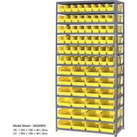 Global Industrial™ Steel Shelving - Total 76 4""H Plastic Shelf Bins Yellow 36x18x72-13 Shelves
