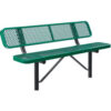 Global Industrial™ 6' Outdoor Steel Bench w/ Backrest Expanded Metal In Ground Mount Green