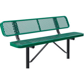 Global Industrial™ 6' Outdoor Steel Bench w/ Backrest Expanded Metal In Ground Mount Green