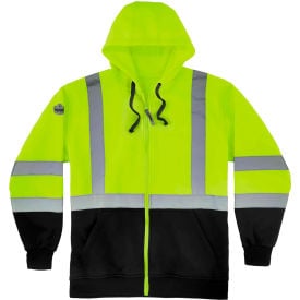 Ergodyne® GloWear 8372 Hi-Vis Hooded Sweatshirt Black Bottom Full Zip Class 3 M Lime