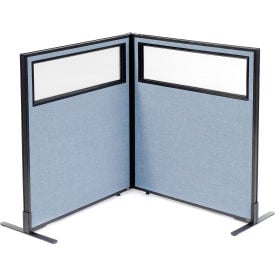 Interion® Freestanding 2-Panel Corner Room Divider w/Partial Window 36-1/4""W x 42""H Panels Blue