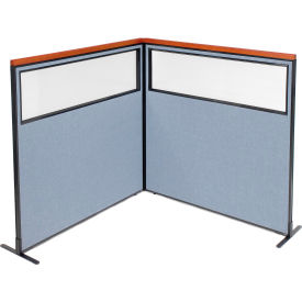 Interion® Deluxe Freestanding 2-Panel Corner Divider w/Partial Window 60-1/4""W x 61-1/2""H Blue