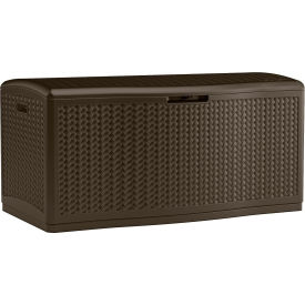 Suncast BMDB12000 Resin Wicker Outdoor Storage Deck Box 124 Gallon 52-3/4""L x 29""W x 26""H Java